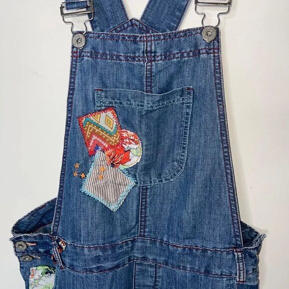 Joe Browns Womens Applique Jean Short Overalls Size 10 Blue Denim Patchwork - Picture 8 of 13